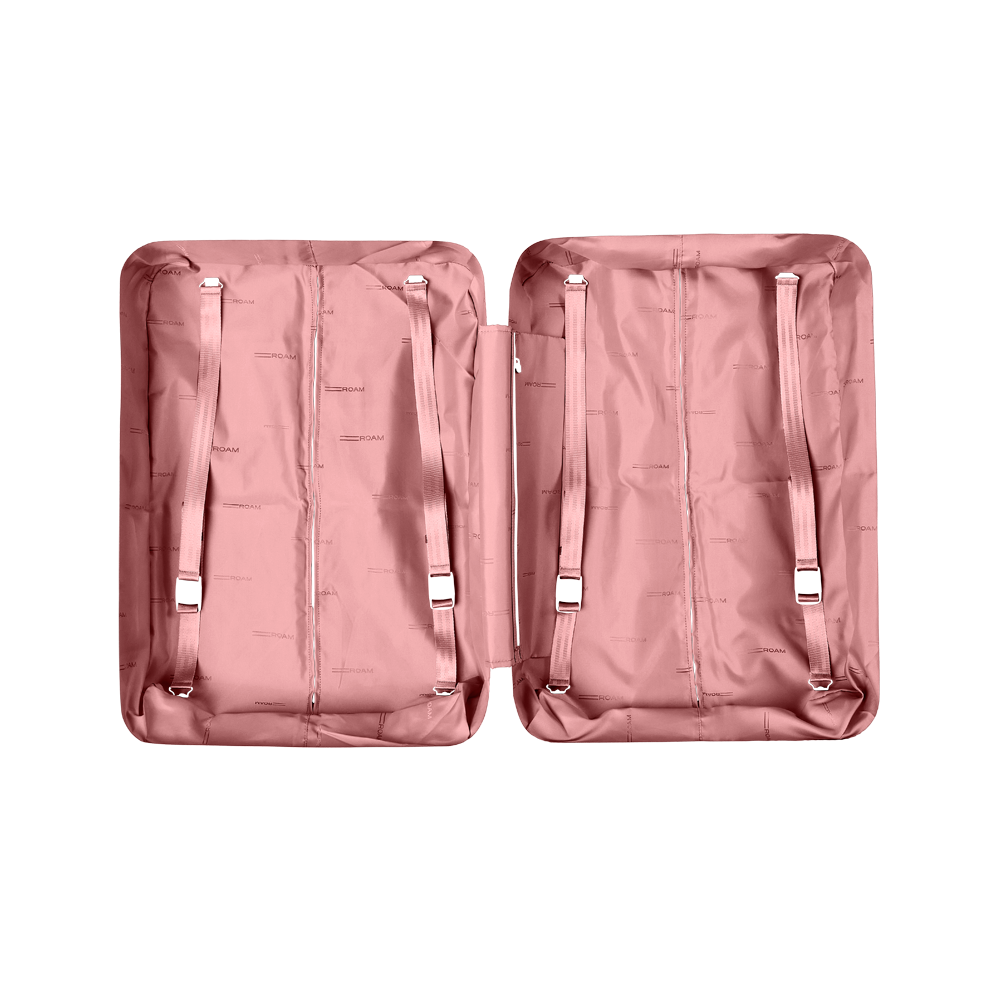 luggage check in lining in pink sand